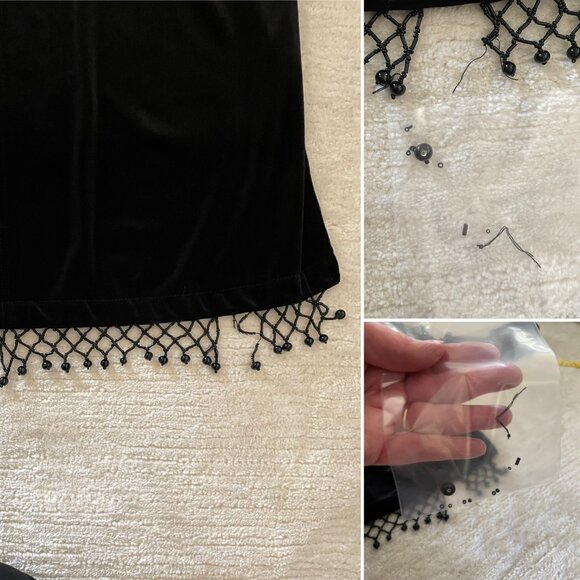 Glamorous Black Velvet Duster Cardigan Jacket With Single Button and Beaded Hem - Picture 8 of 9